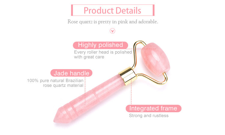 Facial massage rose quartz stone roller single head pink quartz roller for face