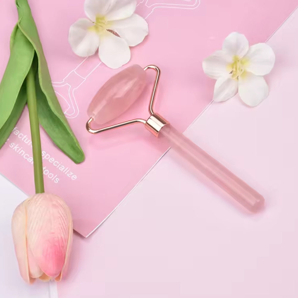 New facial massage rose quartz stone roller single head pink quartz roller for face