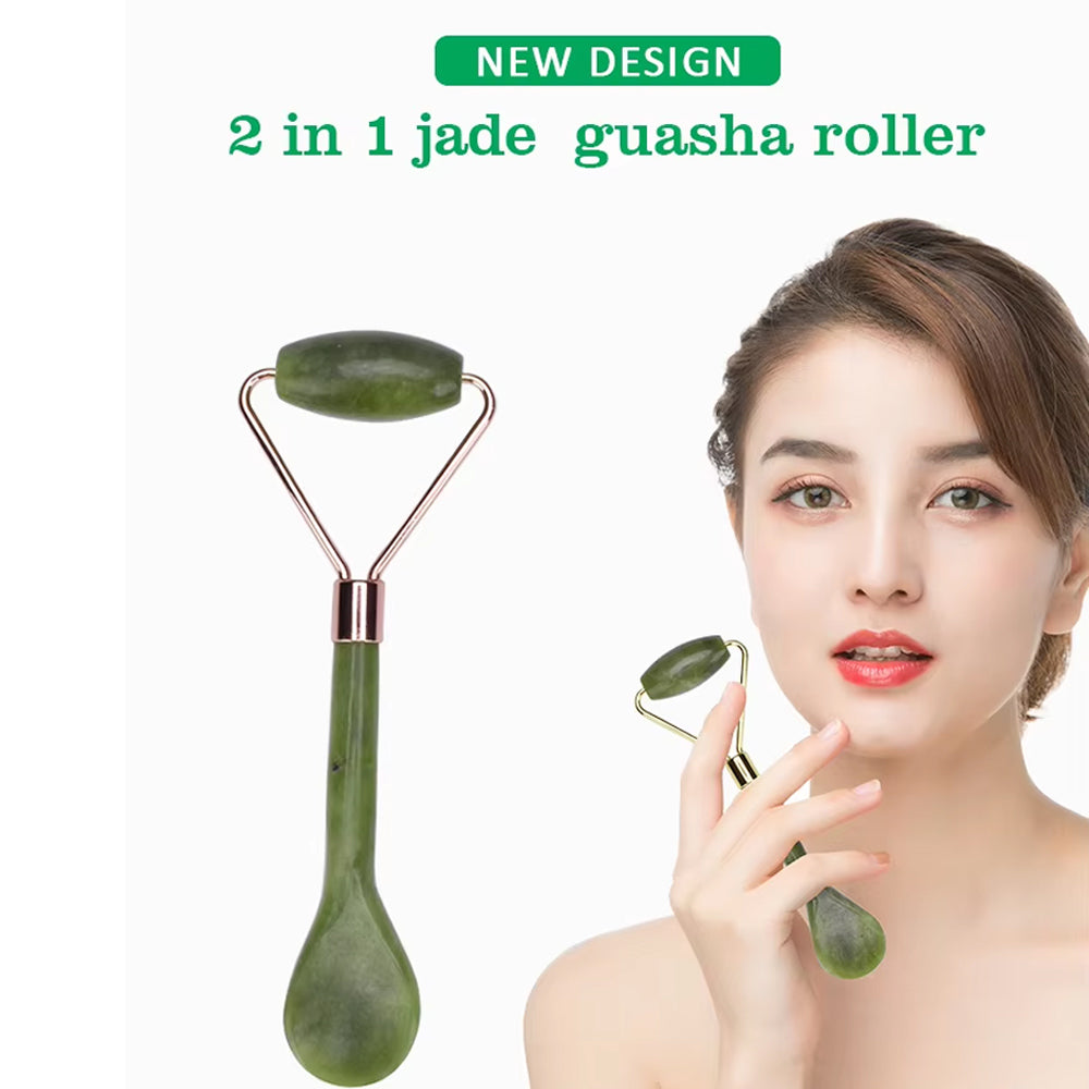 100% jade roller gua sha massage tool for face and neck custom 2 in 1 guasha jade roller