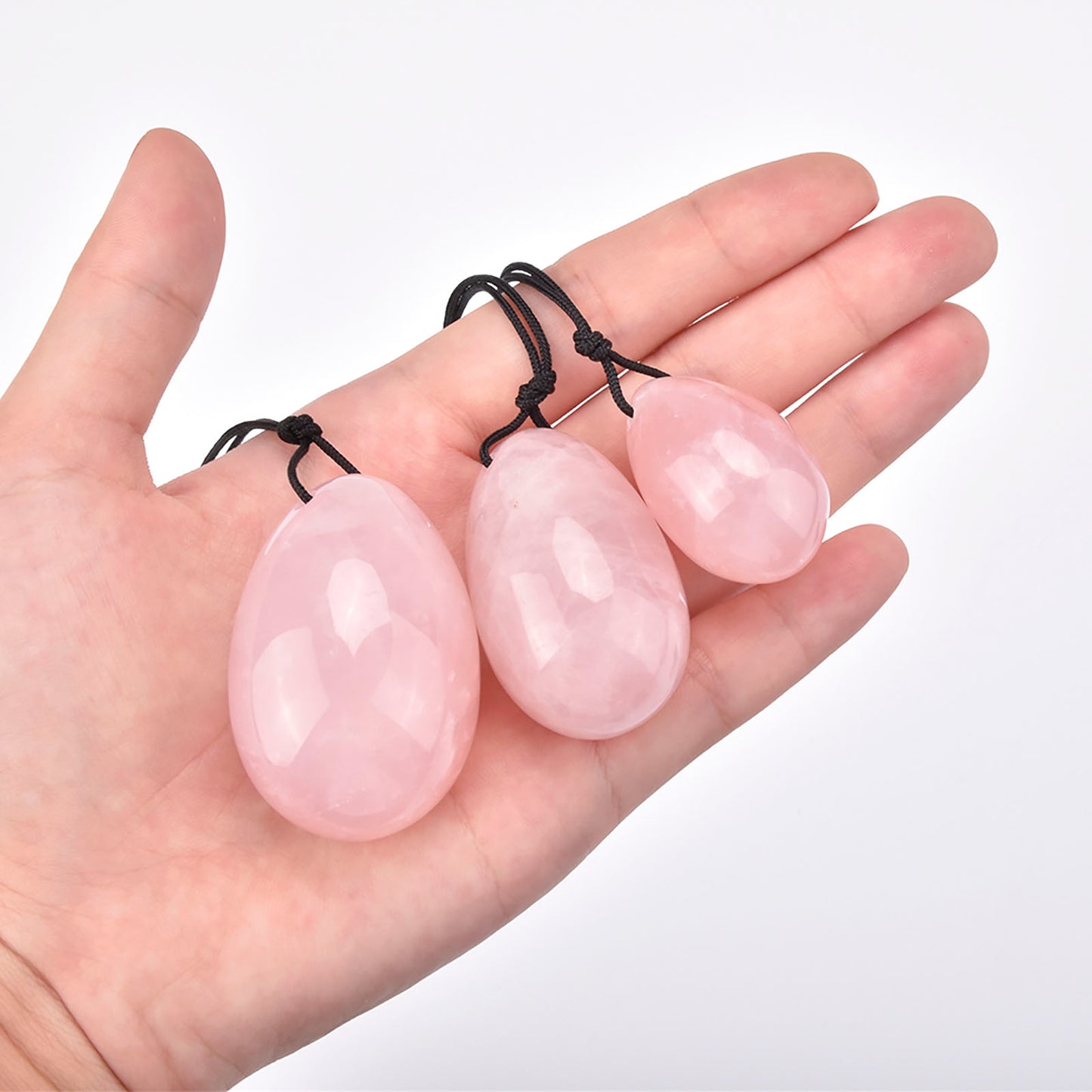 Yoni Eggs in Rose Quartz,Jade Eggs for Women PC Muscle Training,Perfect for Kegel and Yoga Exercise,3 Size in A Set