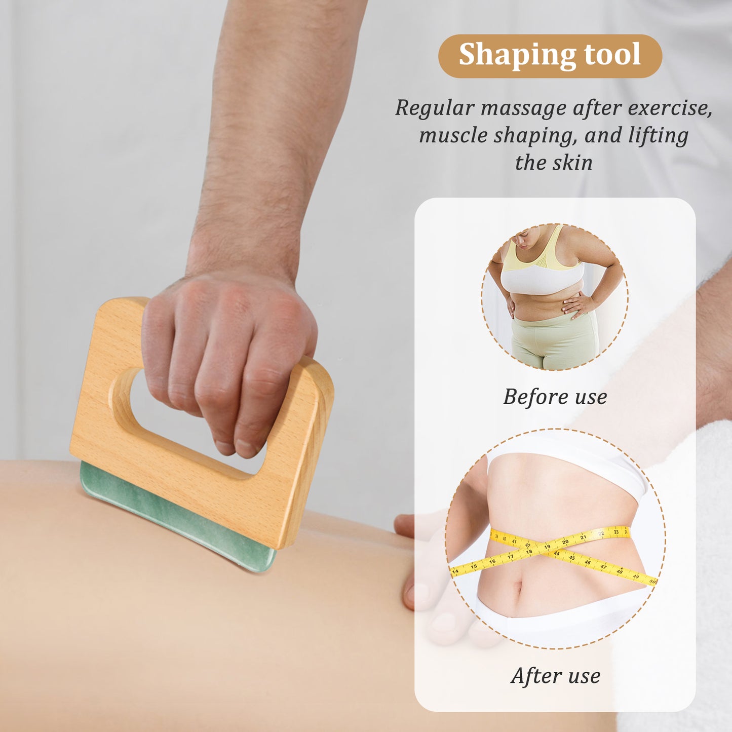 ideayard Body Gua Sha Jade Massage with Wood Handle, Larger Guasha Scraping Tool for Women Men Face Back Neck Leg Body Massage Sculpting