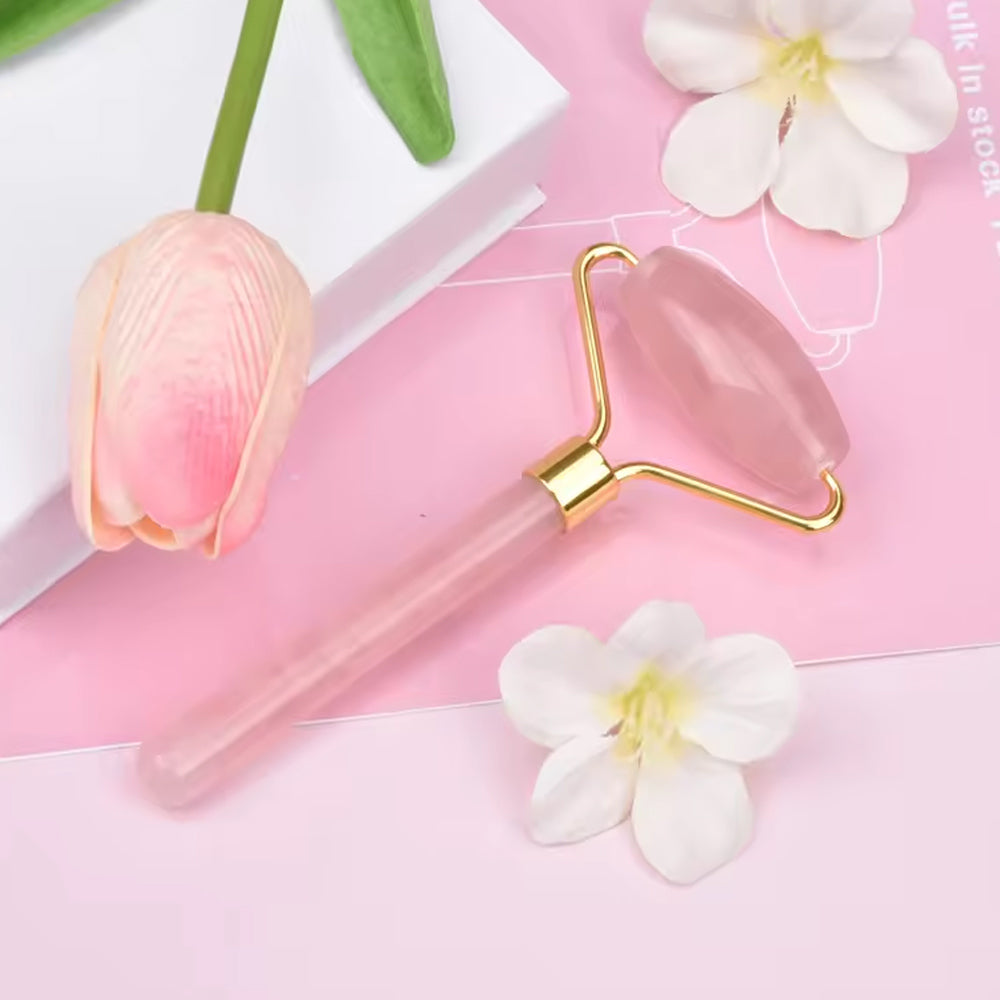 New facial massage rose quartz stone roller single head pink quartz roller for face