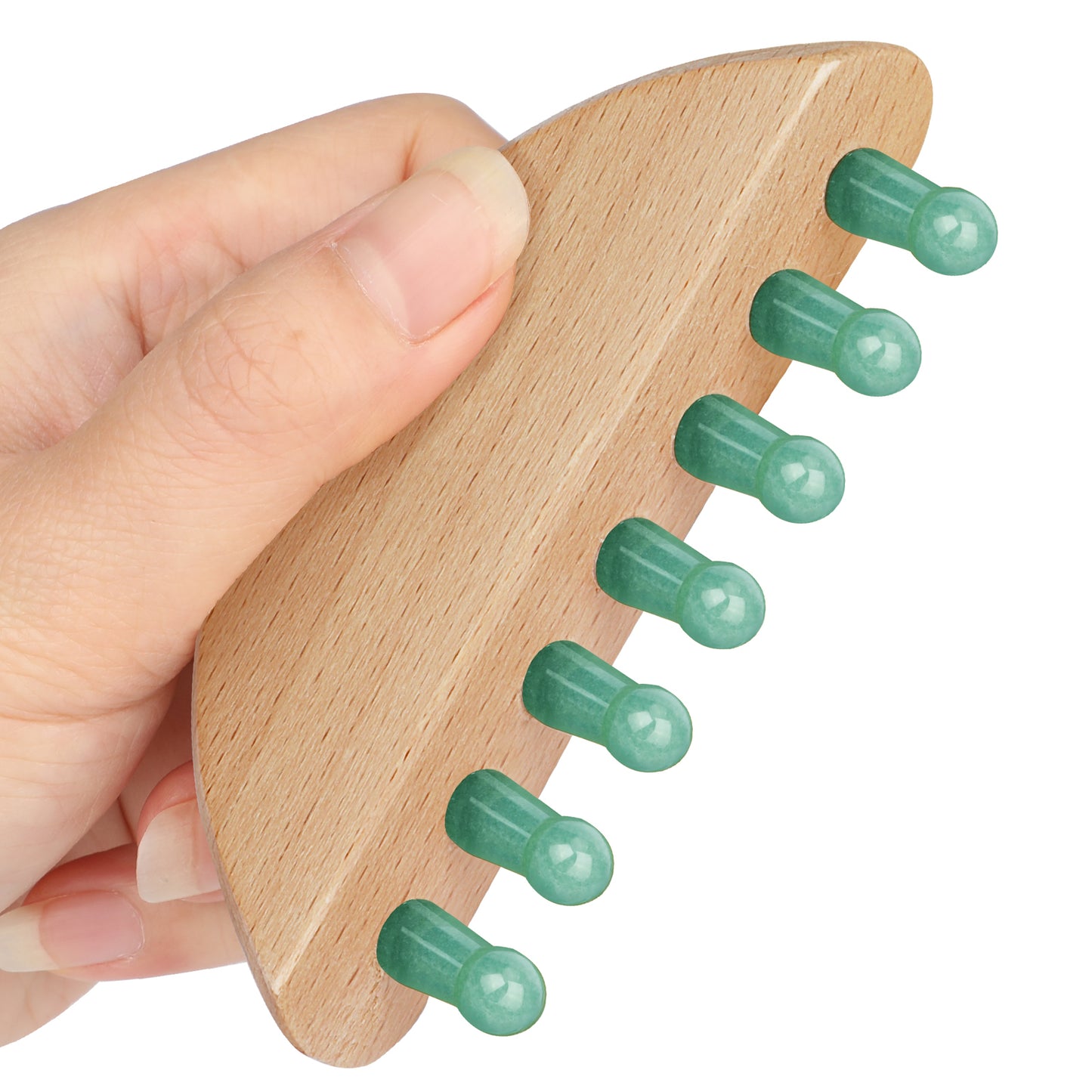 Jade comb with wooden handle for scalp massage