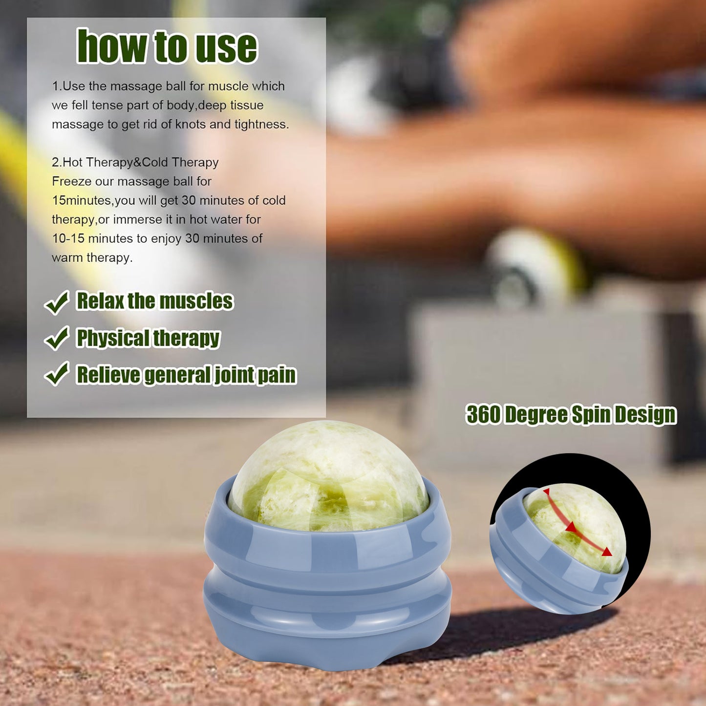 Cold Massage Roller Ball, Massage Stone Tool Jade Ball for Cold & Heat Relief Sore Muscles, Shoulders, Arms, Neck, Back, Feet, Body