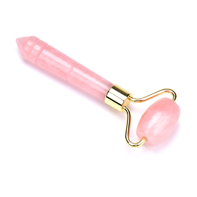 Facial massage rose quartz stone roller single head pink quartz roller for face