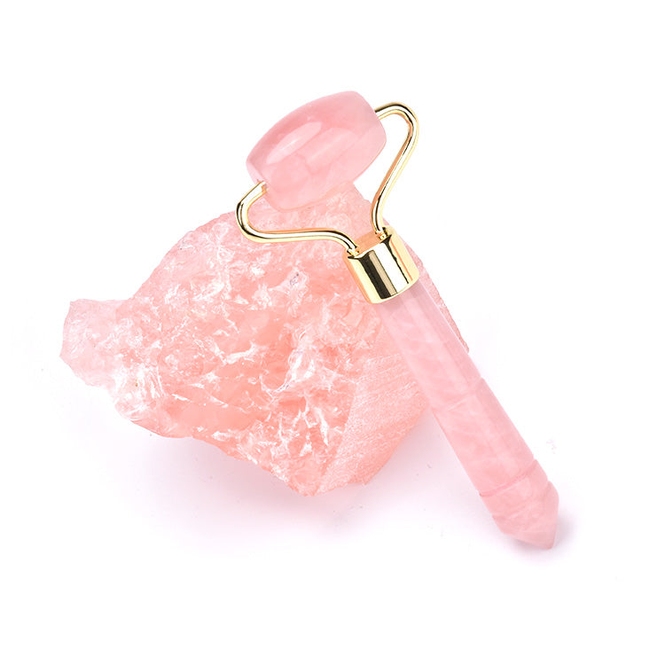 Facial massage rose quartz stone roller single head pink quartz roller for face