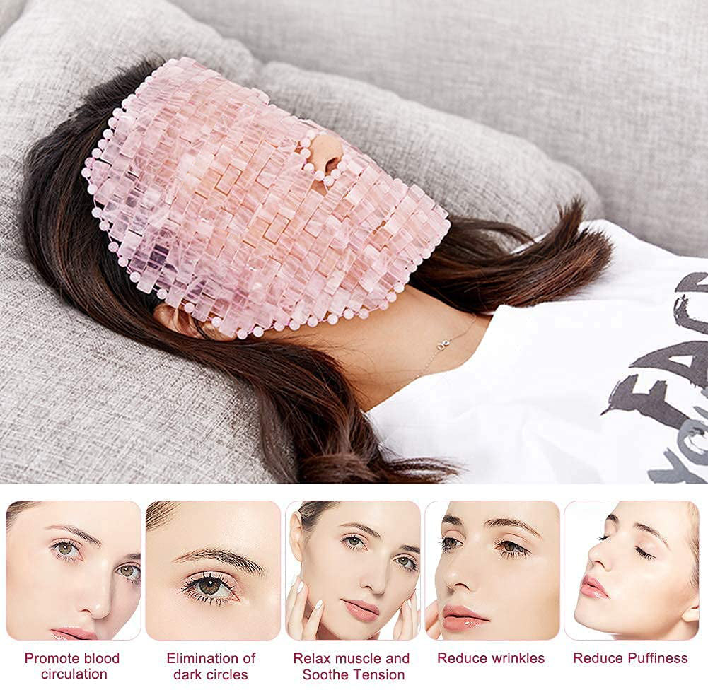 ideayard Jade Mask, Rose Quartz Face Cold Mask for Headache / Migraine Relief Mask, Weight Compress Mask Cover Eye for Puffy Eyes, Tension, Sinus & Stress Relie Relax Skin Care Spa