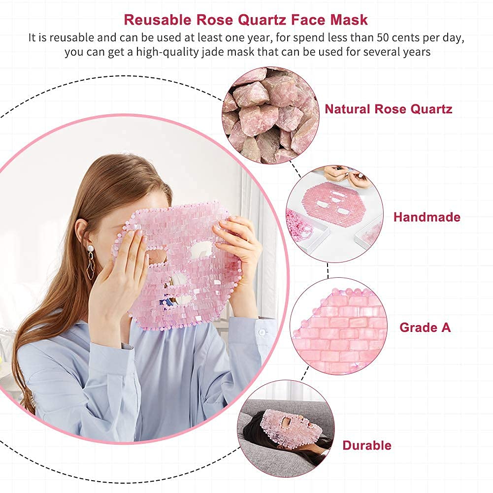 ideayard Rose Quartz Face Mask 100% All Natural Jade Face Mask Diminish Puffiness Soothe Eye Fatigue Dark Circles Face Caring