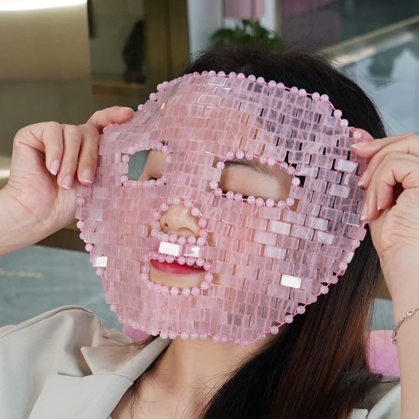 ideayard Rose Quartz Face Mask 100% All Natural Jade Face Mask Diminish Puffiness Soothe Eye Fatigue Dark Circles Face Caring